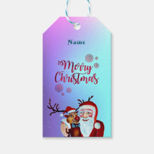 Etiqueta Para Presente Aquarela Rindo Santa Claus Rudolf Sorrindo