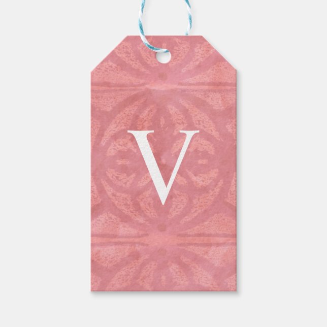 Etiqueta Para Presente Aquarela Rosa Monogramada (Frente)