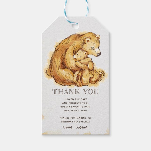 Etiqueta Para Presente Aquarela Urso Obrigado (Frente)