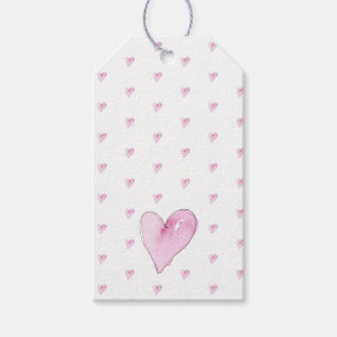 Etiqueta Para Presente Aquarelas Artesanais de Corações Cor-de-Rosa Amor