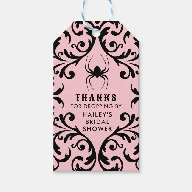 Etiqueta Para Presente Aranha Glam Damask | Obrigado Chá de Noiva (Frente)