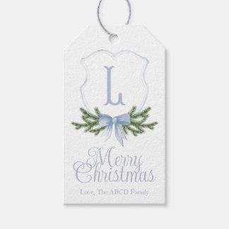 Etiqueta Para Presente Arco Azul, Merry Christmas Crest Tag - L