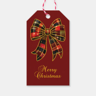 Etiqueta Para Presente Arco Coquete de Xadrez Natal Vermelho Escuro