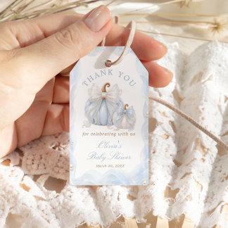 Etiqueta Para Presente Arco de Abóbora Azul Baby Shower Obrigado