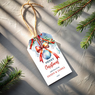 Etiqueta Para Presente Arco de coquete vermelho de Natal personalizado