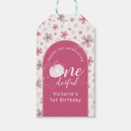 ETIQUETA PARA PRESENTE ARCO DE FLORES DE ABÓBORA PINK E ANIVERSÁRIO