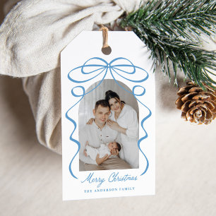 Etiqueta Para Presente Arco de Foto de Natal com Fita Azul Caprichosa