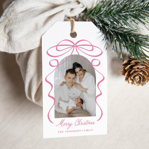 Etiqueta Para Presente Arco de Foto de Natal com Fita de Laço Rosa Capric