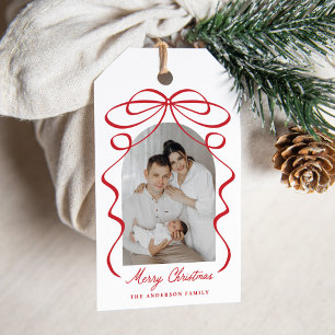 Etiqueta Para Presente Arco de Foto de Natal com Fita de Laço Vermelho Ca