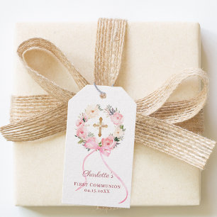 Etiqueta Para Presente Arco de grinalda floral rosa Primeira Comunhão DIY