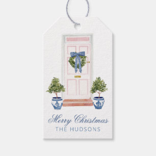 Etiqueta Para Presente Arco de Natal Azul e Rosa para Porta