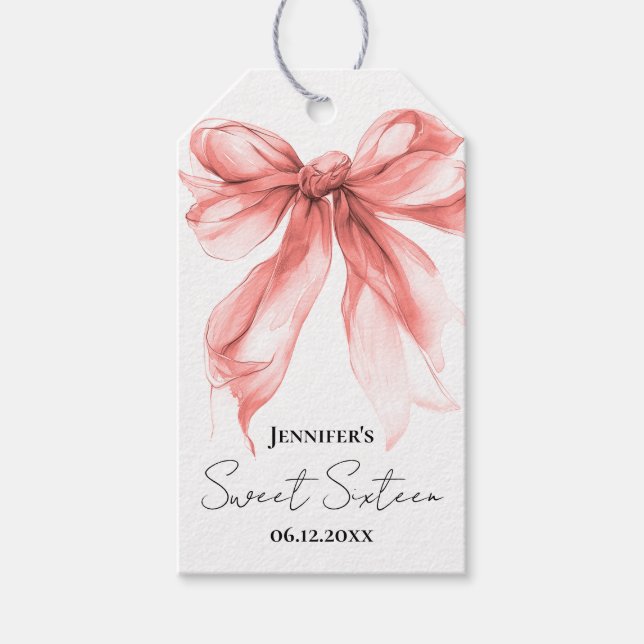 Etiqueta Para Presente Arco de Rosa Dourado Coquette Script Agradecimento (Frente)