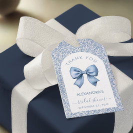 Etiqueta Para Presente Arco Floral Azul Branco Chá de Bebê de Noiva Obrig