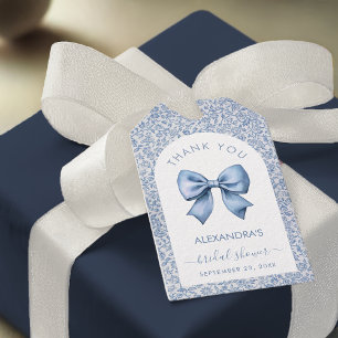 Etiqueta Para Presente Arco Floral Azul Branco Chá de Bebê de Noiva Obrig