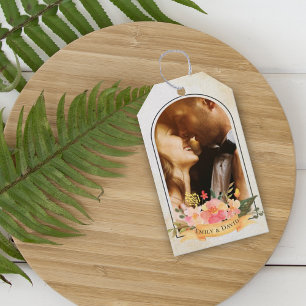 Etiqueta Para Presente Arco Floral de Pêssego Romântico Fofinho para Foto