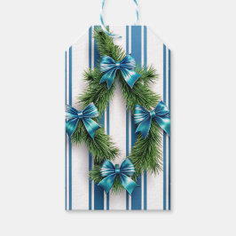 ETIQUETA PARA PRESENTE ARCO-ÍRIS DE FÉRIAS AZUL E BRANCO COM GUIRLANDA
