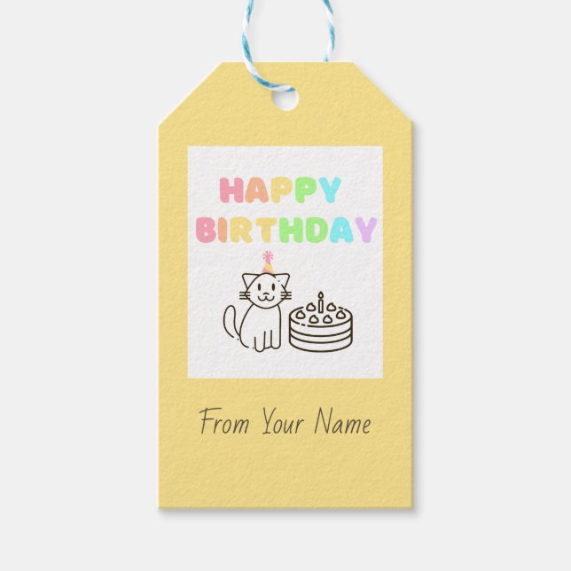 Etiqueta Para Presente Arco-Íris Gato e Presente Feliz Aniversário (Frente)