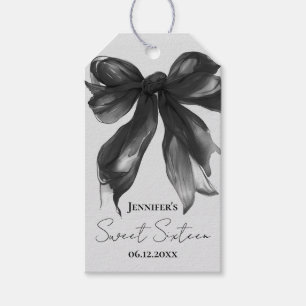 Etiqueta Para Presente Arco Preto Coquette Script Doce 16 Obrigado Cinza