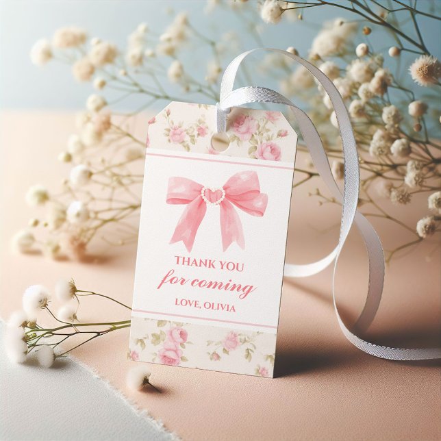 Etiqueta Para Presente Arco Rosa e Rosas Coquette de aniversário (Criador carregado)