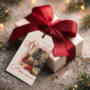 Etiqueta Para Presente Arco Vermelho Caprichoso Foto de Natal Alegre