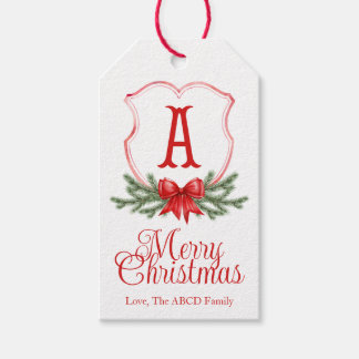 Etiqueta Para Presente Arco Vermelho Merry Christmas Crest Tag - A