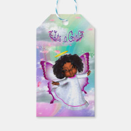 Etiqueta Para Presente Arcos-íris, nuvens Fluffy e Garotas-Bebê-Borboleta