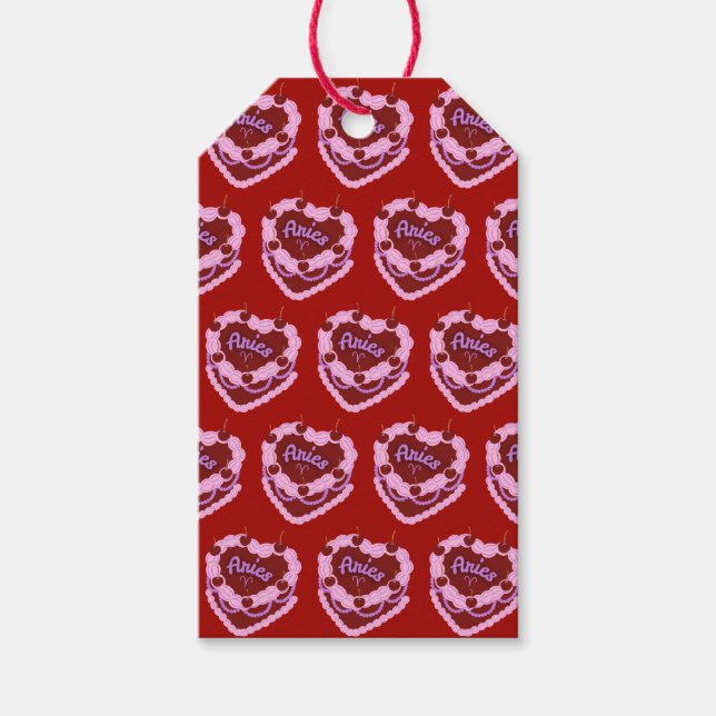 Etiqueta Para Presente Aries Zodiac Coquette Heart Cake (Frente)