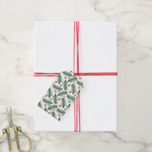 Etiqueta Para Presente Arranjo de Natal Folhagens Bagas Artesanal Férias