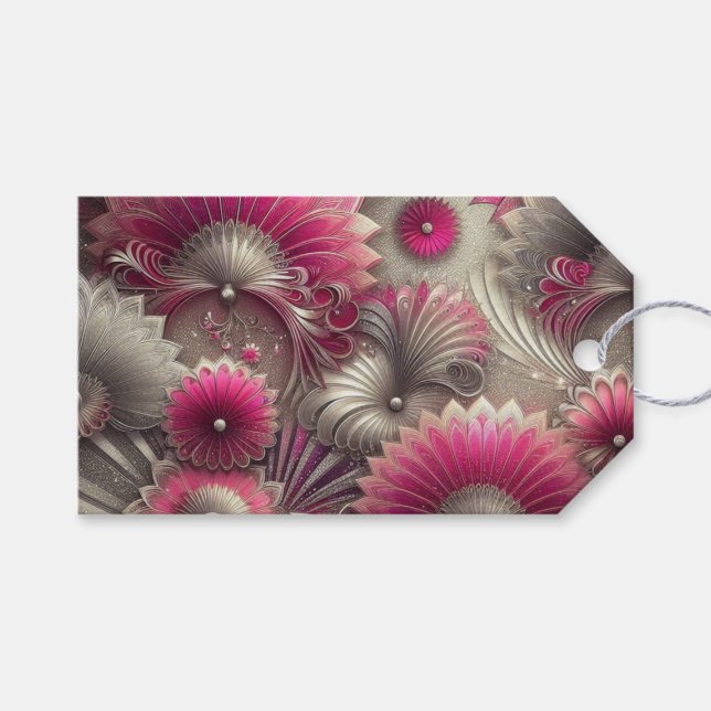 Etiqueta Para Presente Art Nouveau Ventiladores rosa e prateados (Frente (horizontal))
