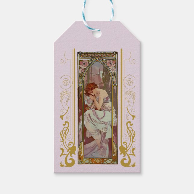 Etiqueta Para Presente Art Noveau Alphonse Mucha Night Rest (Frente)