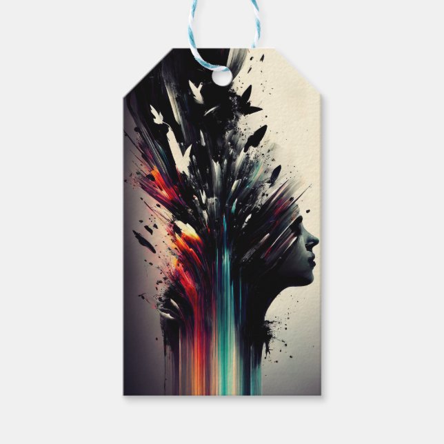 Etiqueta Para Presente Arte abstrata boho com rosto de menina (Frente)