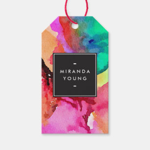 Etiqueta Para Presente Arte abstrata colorida brilhante da aguarela