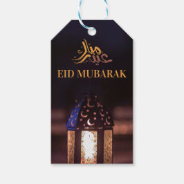 Etiqueta Para Presente Arte de Caligrafia Árabe com Lanterna de Eid Mubar