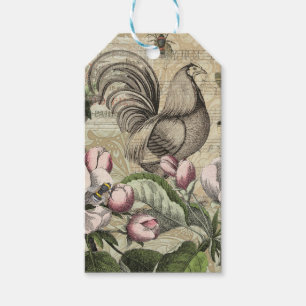 Etiqueta Para Presente Arte de Colagem de Jardim com Galo Vintage: País F