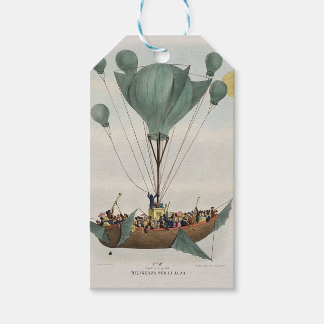 Etiqueta Para Presente Arte de Dirigível Balão Antigo (Frente)