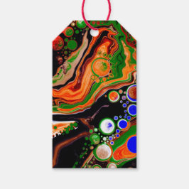 Etiqueta Para Presente Arte de Fluido Digital Laranja, Azul, Verde, Preto