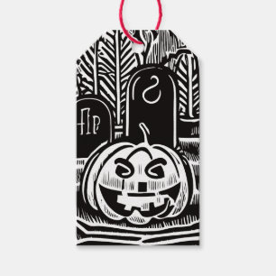 Etiqueta Para Presente Arte de Halloween de Abóbora Preta e Branca Legal