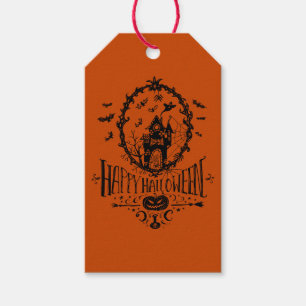 Etiqueta Para Presente Arte de Linha de Casa Assombrada Feliz Halloween L