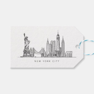 Etiqueta Para Presente Arte de Linha Minimalista do Horizonte de Nova Yor