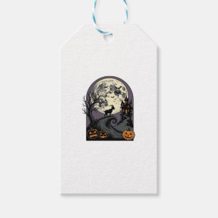Etiqueta Para Presente Arte de Silhueta de Halloween Vintage Lua de Cabra