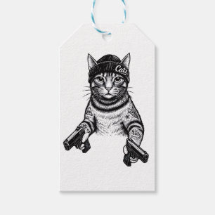Etiqueta Para Presente Arte de Tatuagem de Gato Gangster   Kitty Legal de