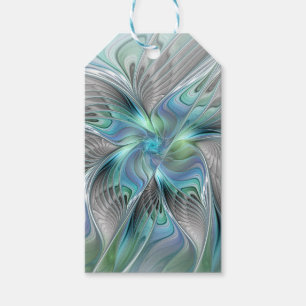 Etiqueta Para Presente Arte fractal de fantasia de borboleta azul verde a