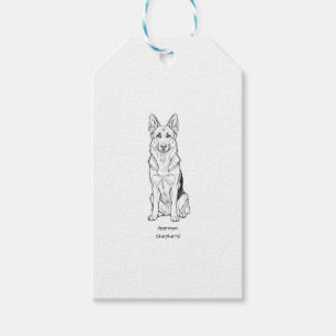 Etiqueta Para Presente Arte Linear Minimalista de Cão Pastor Alemão