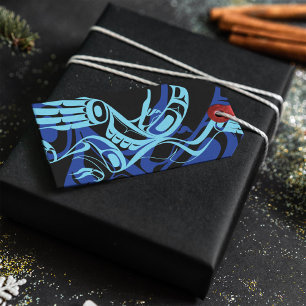 Etiqueta Para Presente Arte Nativa Do Pássaro Negro Azul-Águia