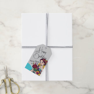 Etiqueta Para Presente Arte Pop Floral Fofo Feminino Feliz Aniversário 