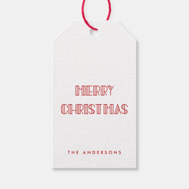 Etiqueta Para Presente Arte retrô Deco Coroa de Natal Merry (Frente)