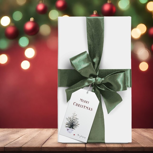 Etiqueta Para Presente Árvore de Aquarela de Natal Russo (Criador carregado)