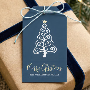 Etiqueta Para Presente Árvore de Natal Alegre Marinha Nome Script Caprich