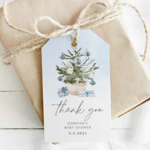 Etiqueta Para Presente Árvore de Natal azul obrigado