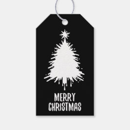 Etiqueta Para Presente Árvore de Natal Bagunçada e Grunge Preto e Branco
